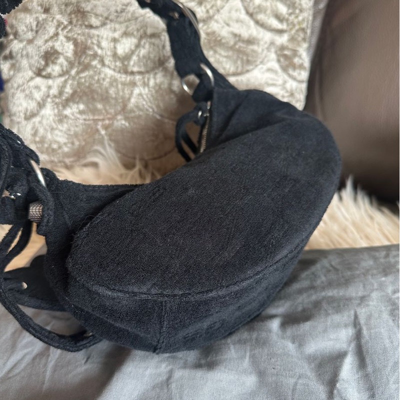 巴黎世家 斜挎包 側背包 黑色 毛巾質地 肩背包 斜挎包 相機包 機車包 黑色毛巾質地Balenciaga le cagole black bag-12