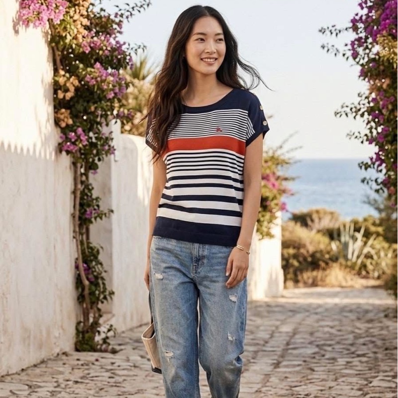 BURBERRY 藍標 肩扣橫條寬鬆型針織戰馬上衣-1