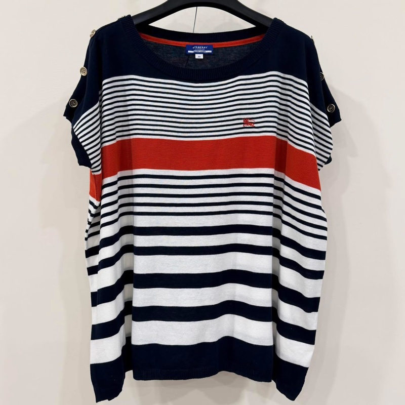 BURBERRY 藍標 肩扣橫條寬鬆型針織戰馬上衣-2