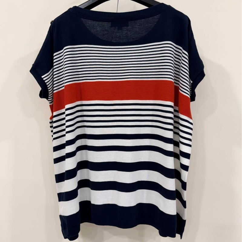 BURBERRY 藍標 肩扣橫條寬鬆型針織戰馬上衣-3