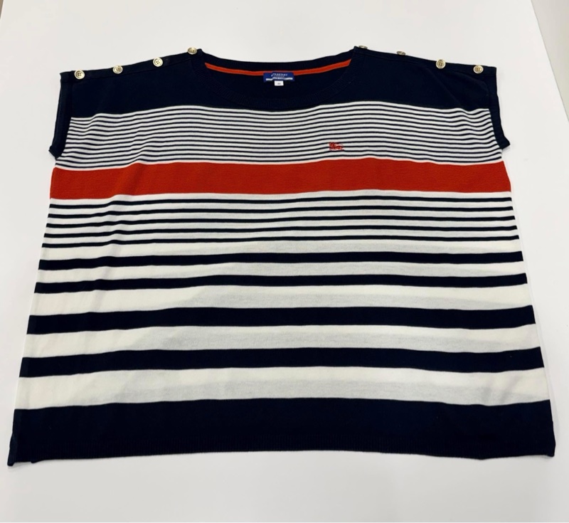 BURBERRY 藍標 肩扣橫條寬鬆型針織戰馬上衣-6