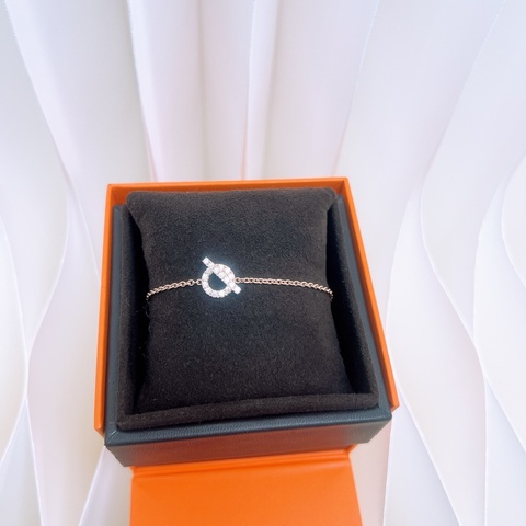 全新 Hermes finesse 小Q 18k玫瑰金帶鑽手鏈 XS