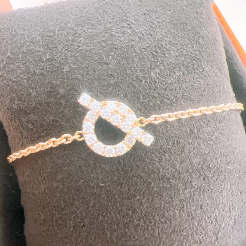 全新 Hermes finesse 小Q 18k玫瑰金帶鑽手鏈 XS-1