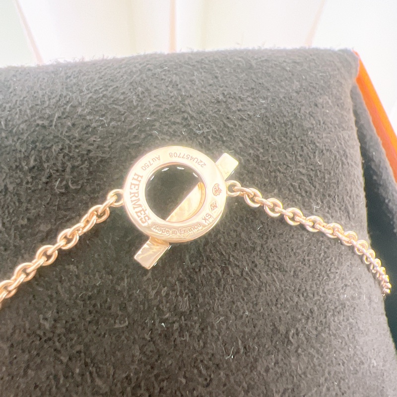 全新 Hermes finesse 小Q 18k玫瑰金帶鑽手鏈 XS-2