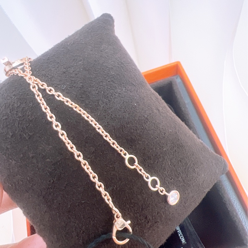 全新 Hermes finesse 小Q 18k玫瑰金帶鑽手鏈 XS-4