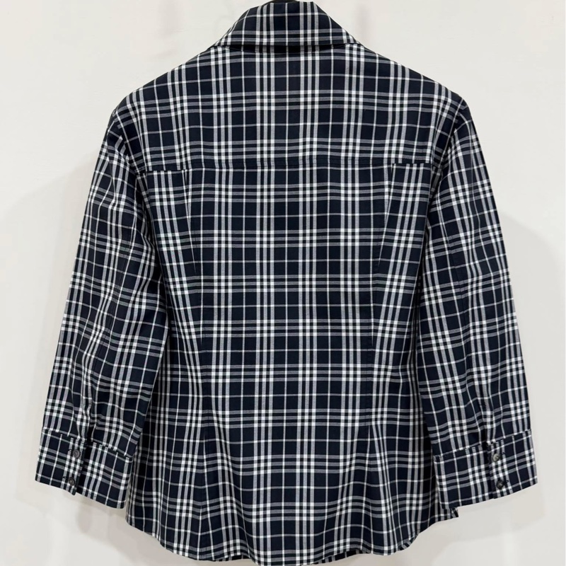 BURBERRY 倫敦 黑白格紋8分袖戰馬襯衫-2