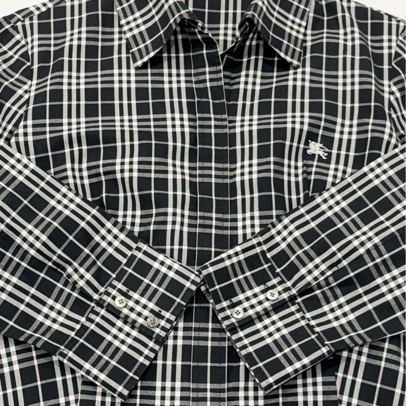 BURBERRY 倫敦 黑白格紋8分袖戰馬襯衫-4