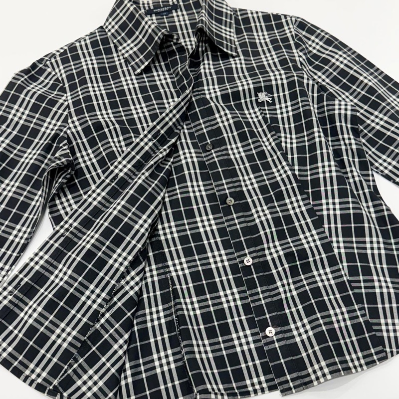 BURBERRY 倫敦 黑白格紋8分袖戰馬襯衫-7