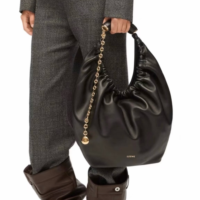 羅伊威垃圾袋LOEWE黑金納帕小羊皮Squeeze甜甜圈鏈條HOBO BAG中A914Q37X01-5