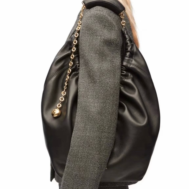 羅伊威垃圾袋LOEWE黑金納帕小羊皮Squeeze甜甜圈鏈條HOBO BAG中A914Q37X01-6