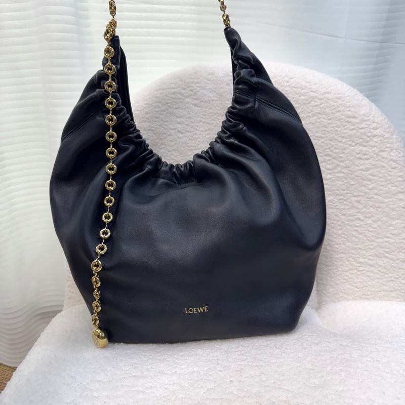 羅伊威垃圾袋LOEWE黑金納帕小羊皮Squeeze甜甜圈鏈條HOBO BAG中A914Q37X01-12