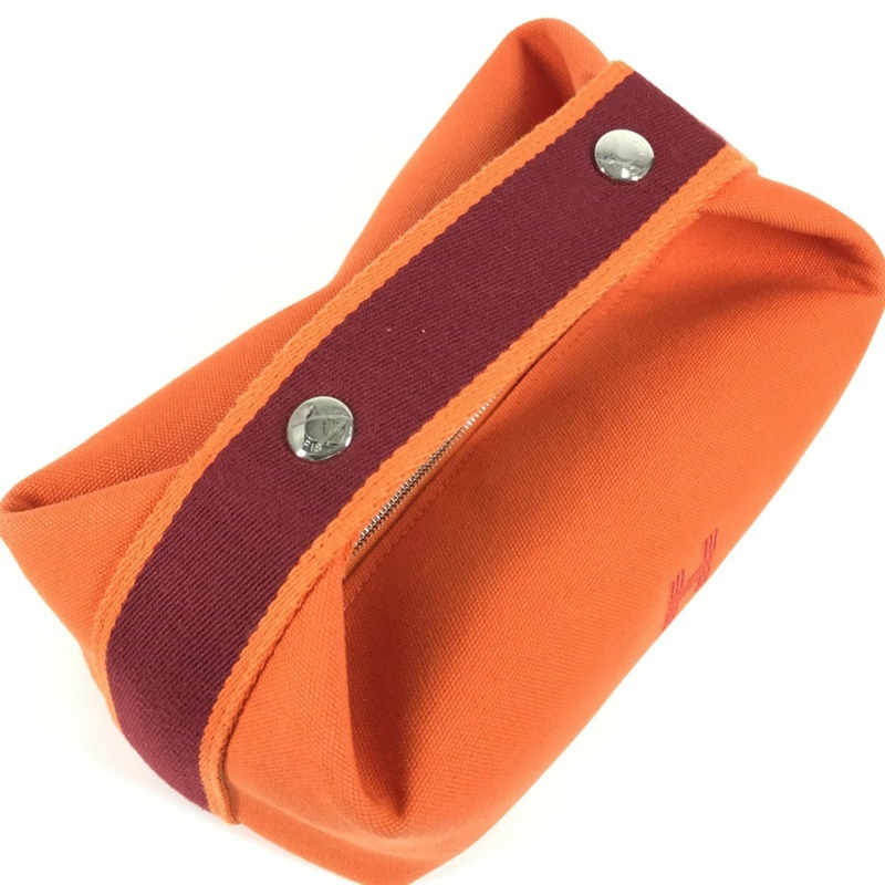 愛馬仕 Brides à Brac PM 化妝包手袋帆布女款橘色-5