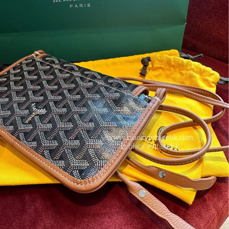 Goyard 戈雅 三層信封包 斜挎包 側背包 手提包 肩背包 黑色棕色 經典顏色 全新連法國專櫃收據副本 goyard Plumet bag black and brown-3