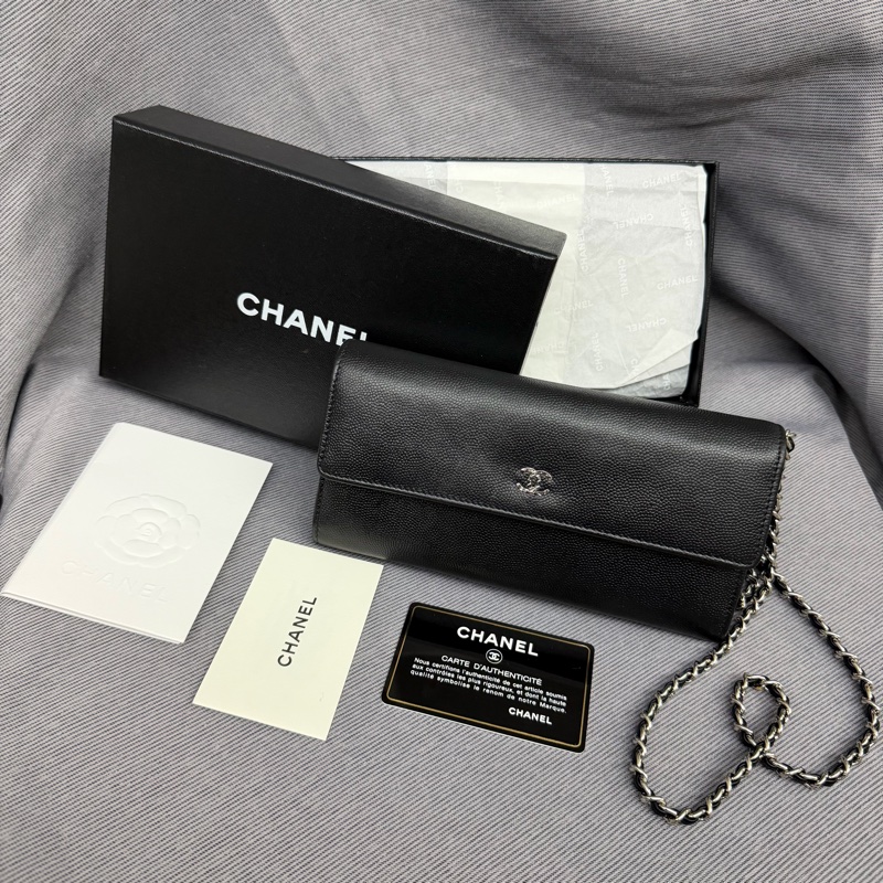 Chanel 黑銀長銀包/WOC-0