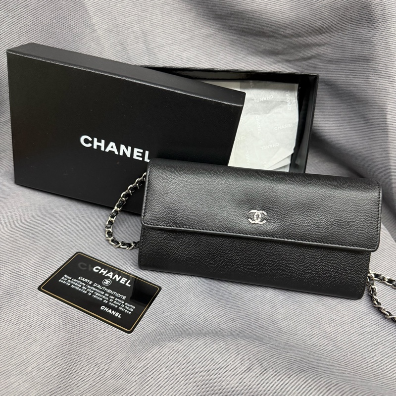 Chanel 黑銀長銀包/WOC-6
