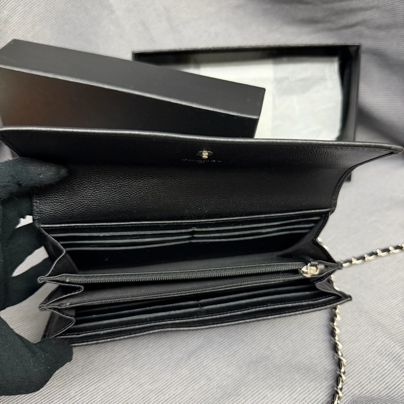 Chanel 黑銀長銀包/WOC-23