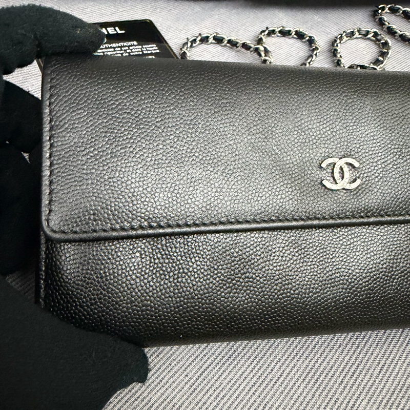 Chanel 黑銀長銀包/WOC-49