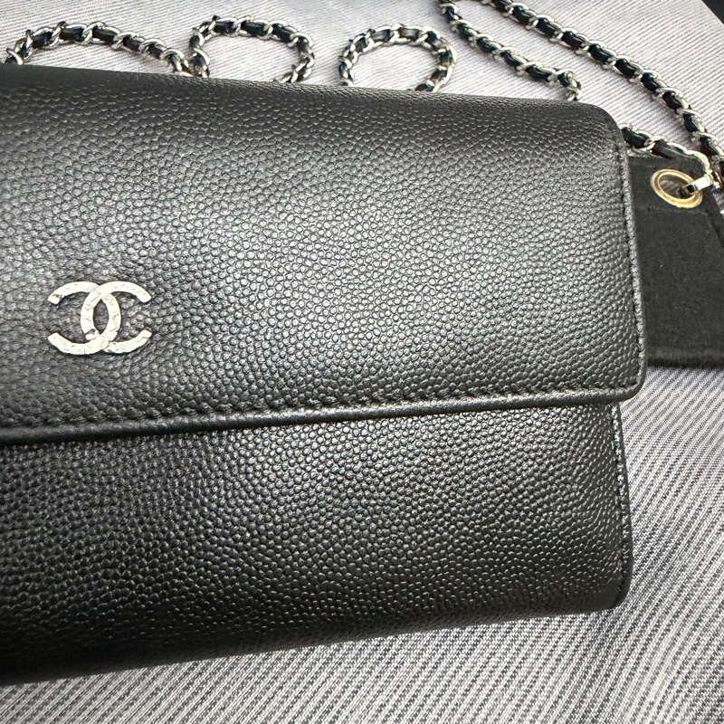 Chanel 黑銀長銀包/WOC-50