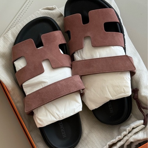 全新愛馬仕Hermes Chypre二舅拖 麂皮乾燥玫瑰粉 37號