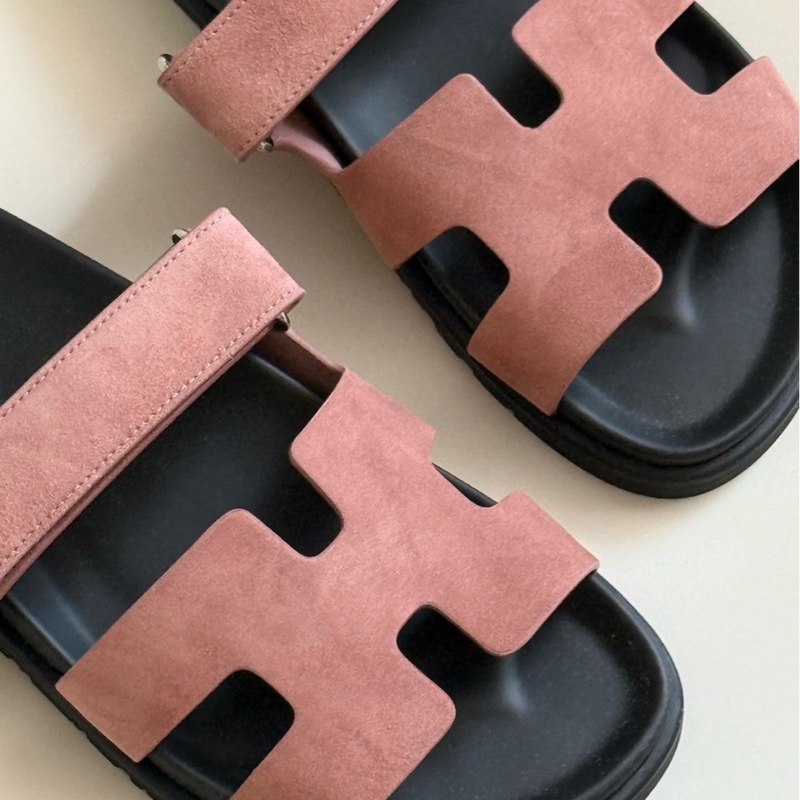 全新愛馬仕Hermes Chypre二舅拖 麂皮乾燥玫瑰粉 37號-1