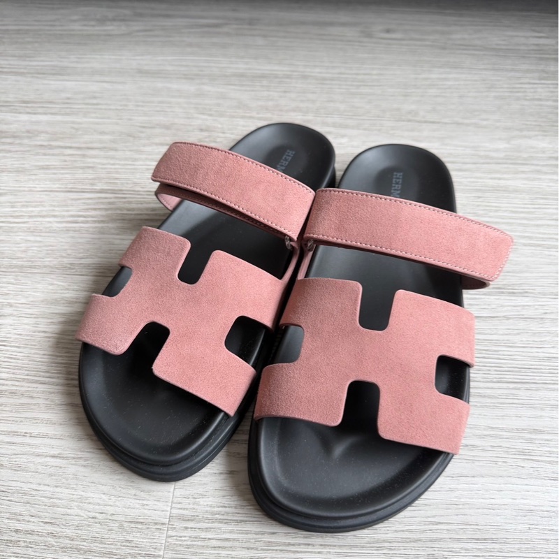 全新愛馬仕Hermes Chypre二舅拖 麂皮乾燥玫瑰粉 37號-4