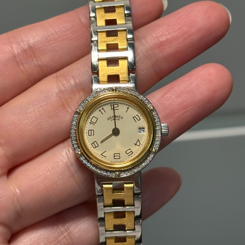 【🆘跟不要錢一樣😭 Coach的價錢買Hermes】愛馬仕 Hermes CLIPPER CL4.220.130/3752 石英 不鏽鋼鍍金 24毫米-1