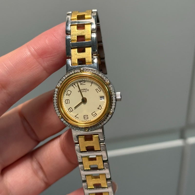 【🆘跟不要錢一樣😭 Coach的價錢買Hermes】愛馬仕 Hermes CLIPPER CL4.220.130/3752 石英 不鏽鋼鍍金 24毫米-4