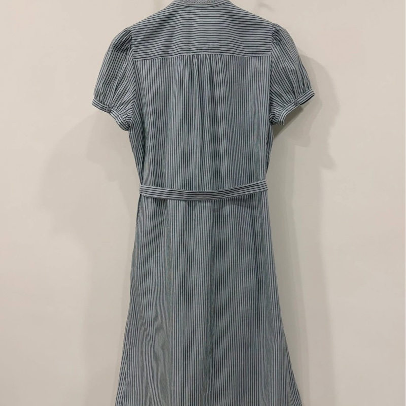 BURBERRY 蕾絲滾邊直條紋腰帶戰馬洋裝-2