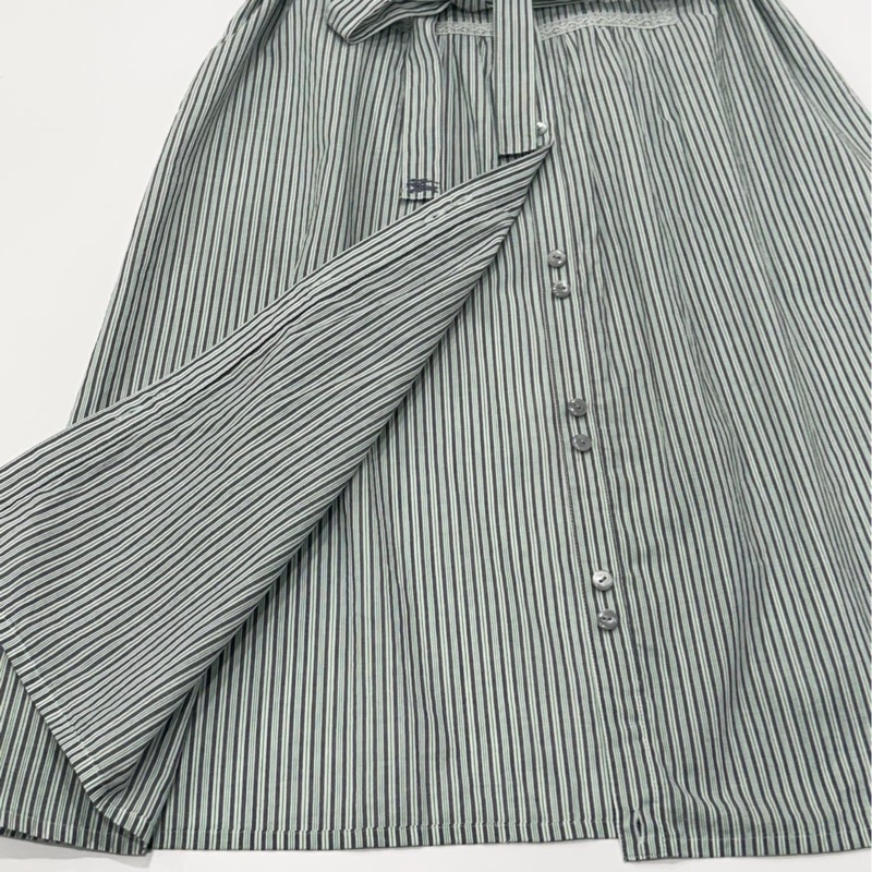 BURBERRY 蕾絲滾邊直條紋腰帶戰馬洋裝-7