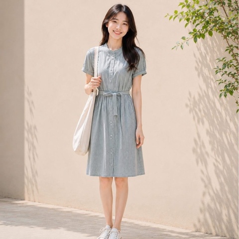 BURBERRY 蕾絲滾邊直條紋腰帶戰馬洋裝