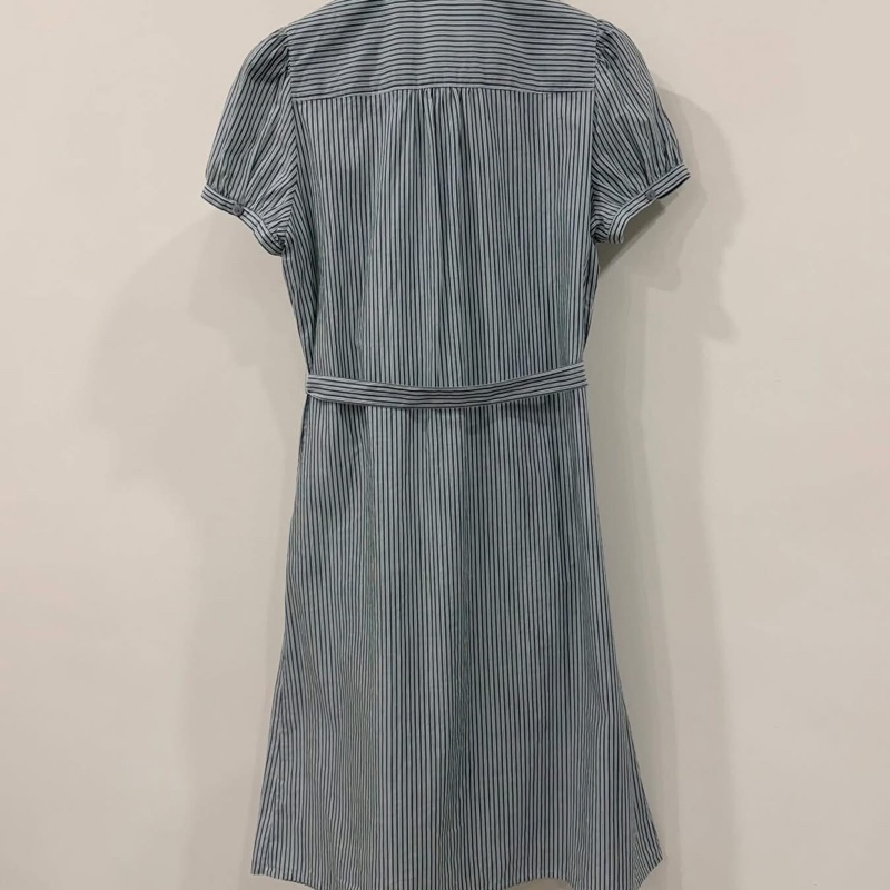 BURBERRY 蕾絲滾邊直條紋腰帶戰馬洋裝-2