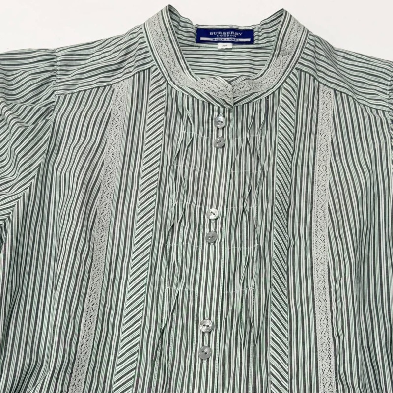 BURBERRY 蕾絲滾邊直條紋腰帶戰馬洋裝-3