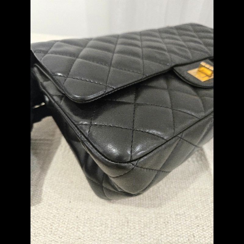 香奈兒 Chanel 2.55 Reissue 黃金尺寸 黑金方扣羊皮鍊條包 肩背包 斜背包-12