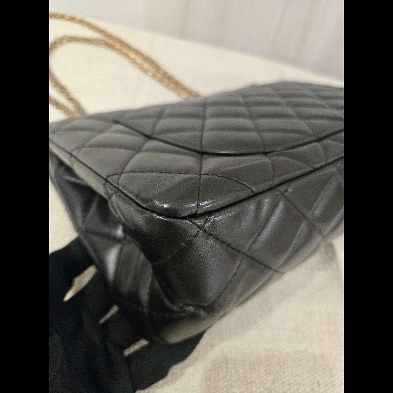 香奈兒 Chanel 2.55 Reissue 黃金尺寸 黑金方扣羊皮鍊條包 肩背包 斜背包-16