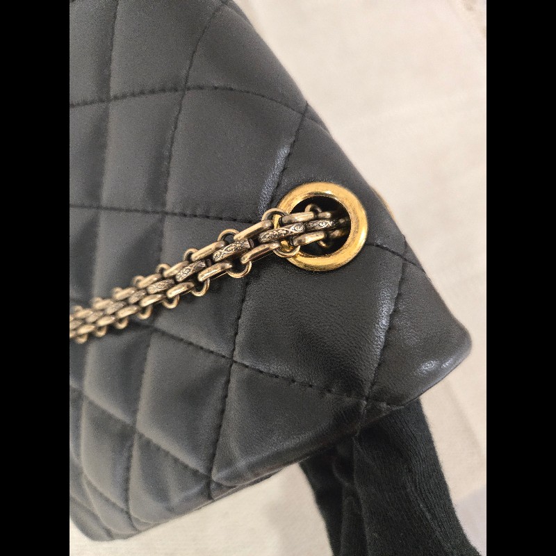 香奈兒 Chanel 2.55 Reissue 黃金尺寸 黑金方扣羊皮鍊條包 肩背包 斜背包-21