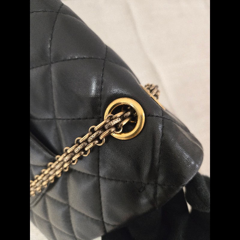 香奈兒 Chanel 2.55 Reissue 黃金尺寸 黑金方扣羊皮鍊條包 肩背包 斜背包-23
