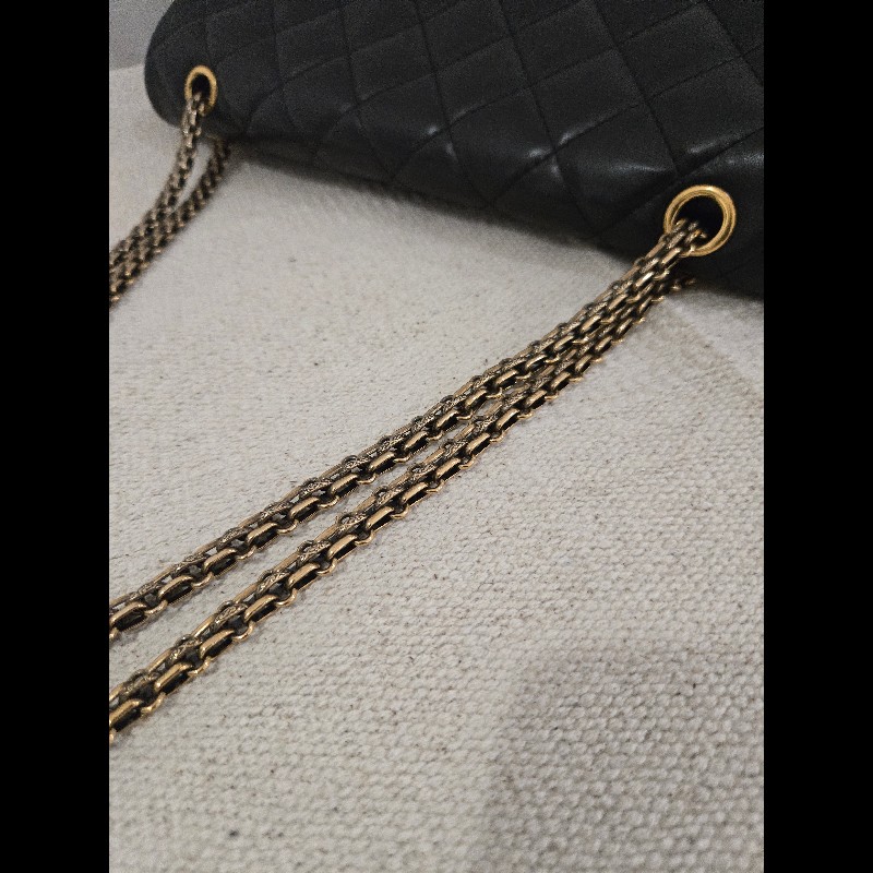 香奈兒 Chanel 2.55 Reissue 黃金尺寸 黑金方扣羊皮鍊條包 肩背包 斜背包-24