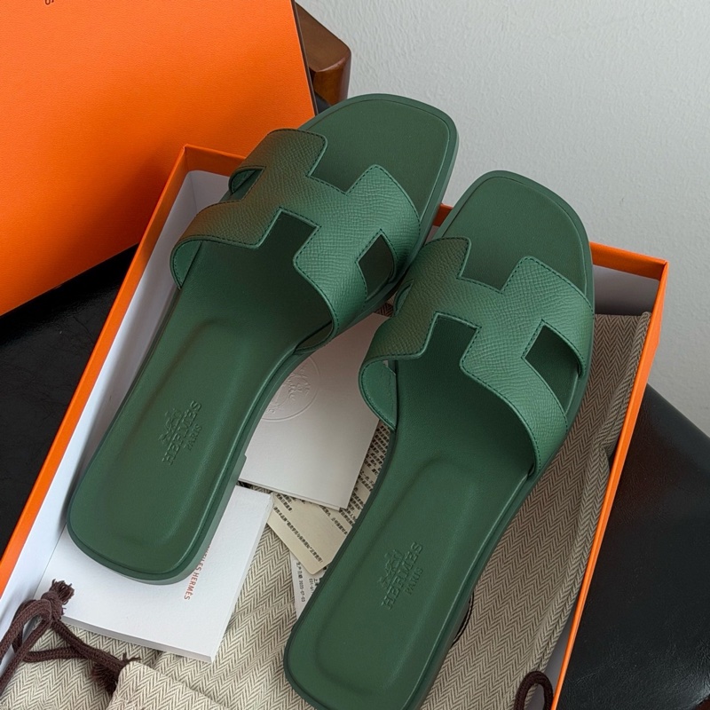 全新全套hermes愛馬仕經典h綠色拖鞋翡翠綠oran涼鞋,碼數37.5,全套配件:盒子/塵袋/說明書/吊牌-0