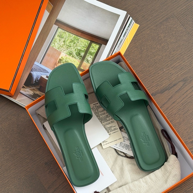 全新全套hermes愛馬仕經典h綠色拖鞋翡翠綠oran涼鞋,碼數37.5,全套配件:盒子/塵袋/說明書/吊牌-1