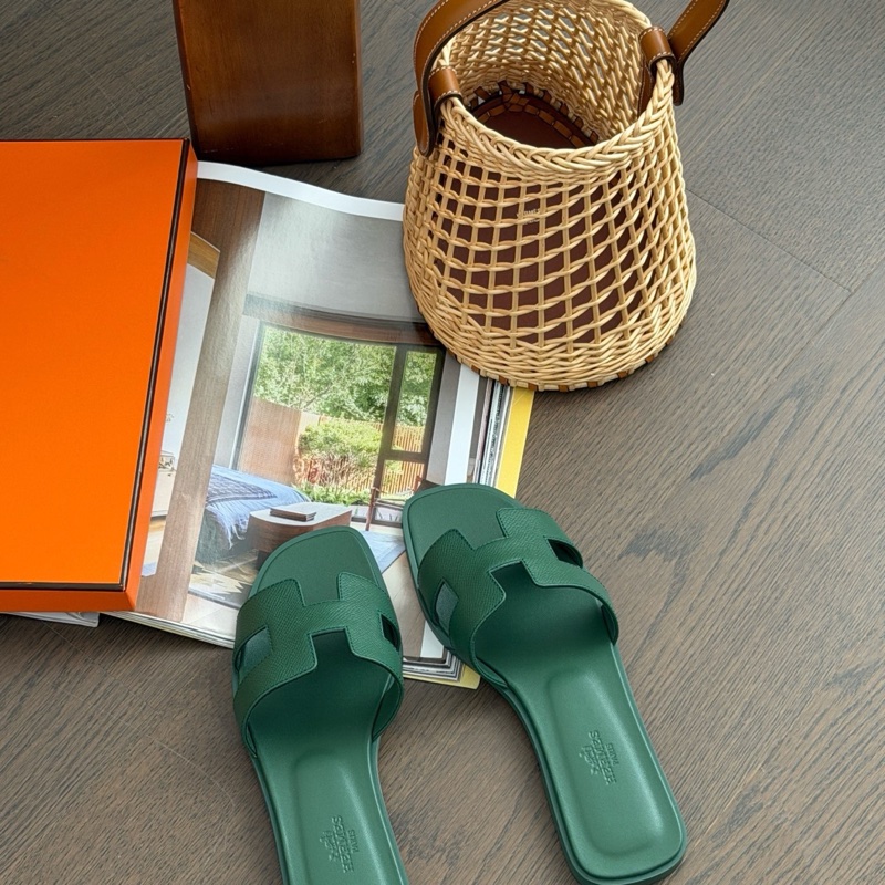 全新全套hermes愛馬仕經典h綠色拖鞋翡翠綠oran涼鞋,碼數37.5,全套配件:盒子/塵袋/說明書/吊牌-2