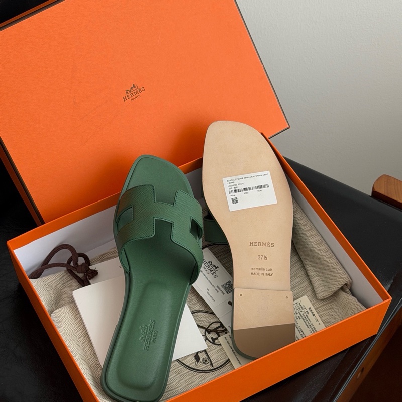 全新全套hermes愛馬仕經典h綠色拖鞋翡翠綠oran涼鞋,碼數37.5,全套配件:盒子/塵袋/說明書/吊牌-3