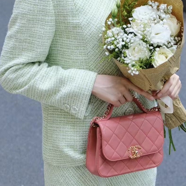 【全新團】Chanel 香奈兒員購珊瑚粉 trendy 粉色 手提側背斜背郵差包-4