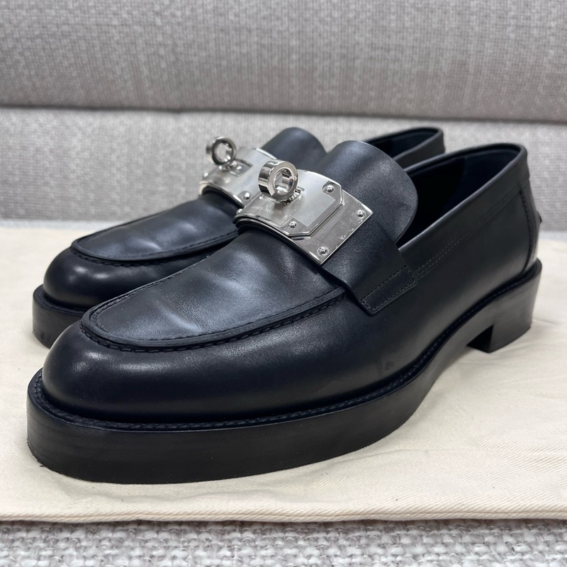 99新HERMES愛馬仕 Hot 二層牛皮 圓頭套腳 樂福鞋 女款 黑色 38碼-0