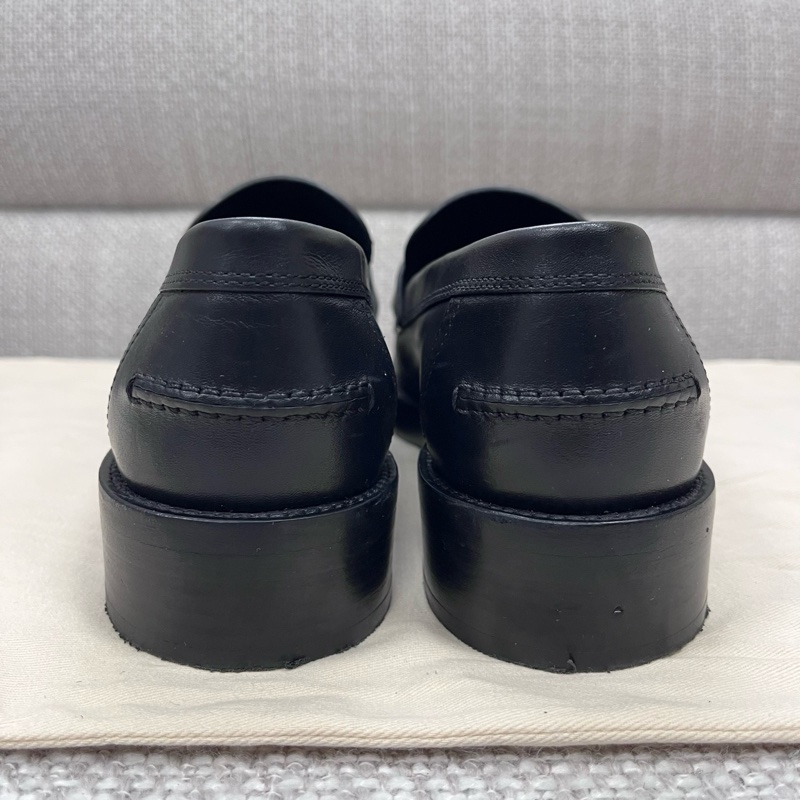 99新HERMES愛馬仕 Hot 二層牛皮 圓頭套腳 樂福鞋 女款 黑色 38碼-2