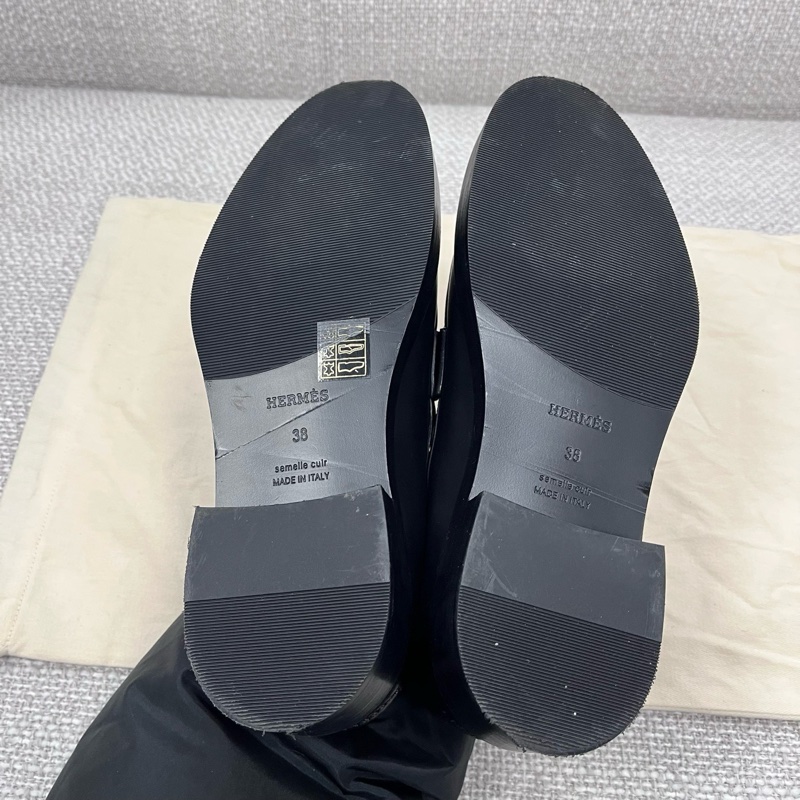 99新HERMES愛馬仕 Hot 二層牛皮 圓頭套腳 樂福鞋 女款 黑色 38碼-3