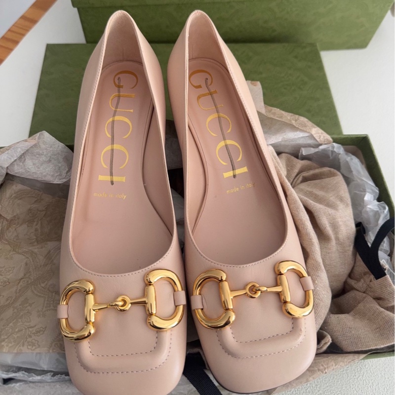 【全新品】員購Gucci古馳粉色馬蹄扣經典高跟鞋 36號-3