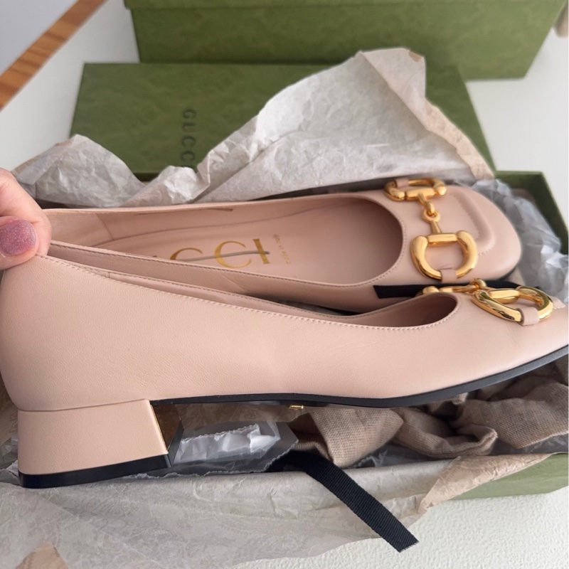 【全新品】員購Gucci古馳粉色馬蹄扣經典高跟鞋 36號-5