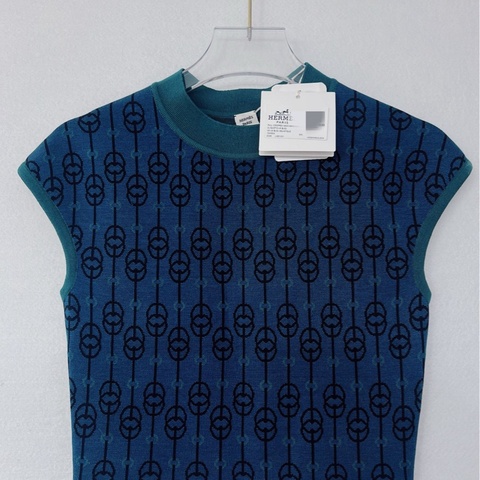 全❤️ Hermes 愛馬仕無袖針織背心  藍色/綠色  豬鼻子印花圖案  尺碼34