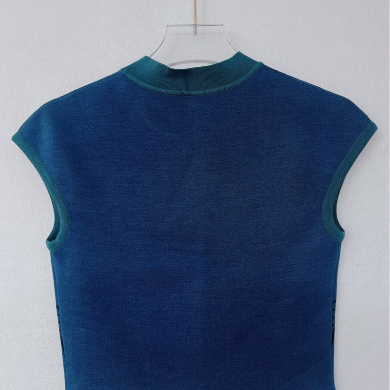 全❤️ Hermes 愛馬仕無袖針織背心 藍色/綠色 豬鼻子印花圖案 尺碼34-1