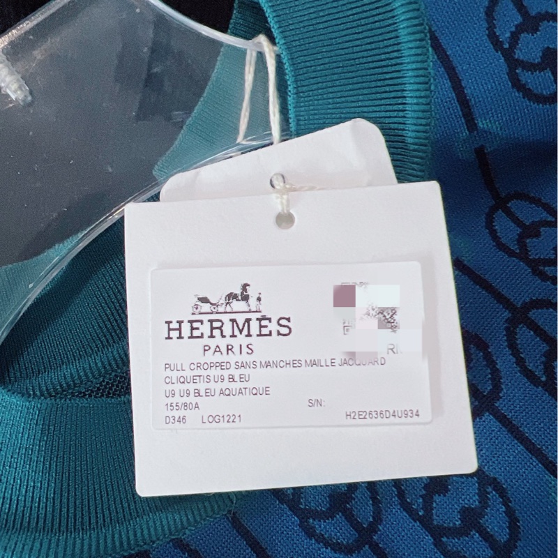 全❤️ Hermes 愛馬仕無袖針織背心 藍色/綠色 豬鼻子印花圖案 尺碼34-2